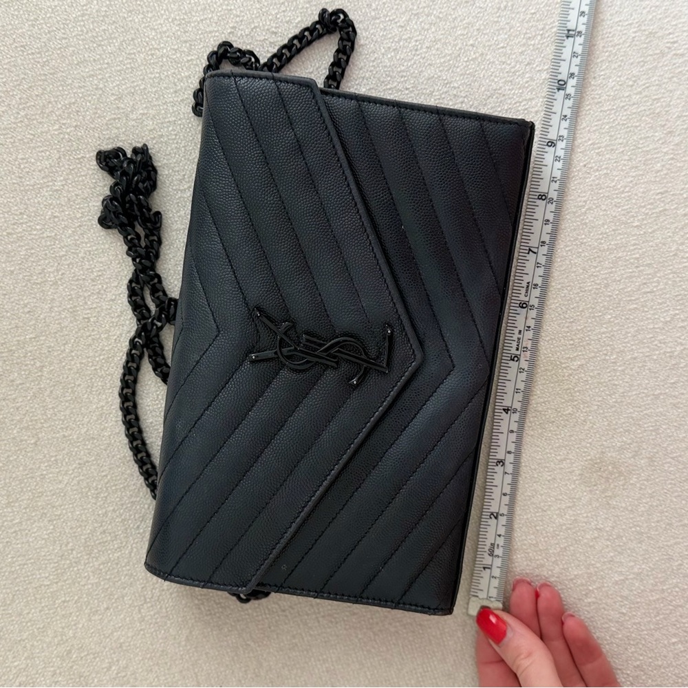 Saint Laurent YSL Monogram Cassandre Chain Wallet Crossbody Black Leather - Picture 5 of 13